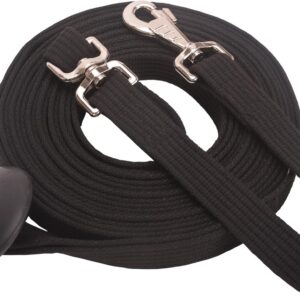 Cord Cotton Lunge Line with Rubber Stop，Equine Lunge Line for Horses with Swivel Bolt Snap，24 ft (Black, 24ft)