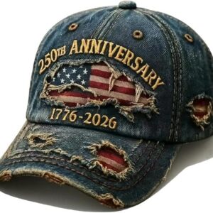 USA 250th Anniversary Distressed Casual Cap,Patriotic Theme 1776-2026 Commemorative Baseball Cap,Traditional American Tribute Hat Gift Honoring Patriots & Veterans Blue