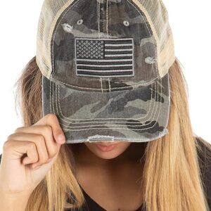 Funky Junque Trucker Hat for Women – Distressed Low Profile Western Camo Baseball Cap with Mesh, Trendy and Adjustable Fit